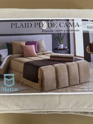 Plaid pie de cama terciopelo color marfil de DON MATEO