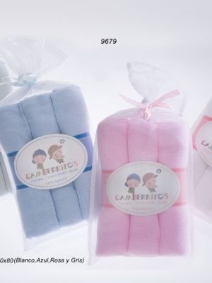 Pack-3 gasas bebé en color liso 80x80 cm Ref:9679 Gamberritos