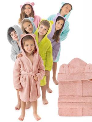 Albornoz infantil liso con capucha orejitas 100% algodón SECANETA