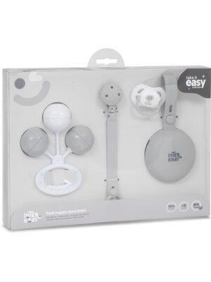 Set 4 piezas silicona (chupetero +porta + chupete + sonajero) Set58 Interbaby