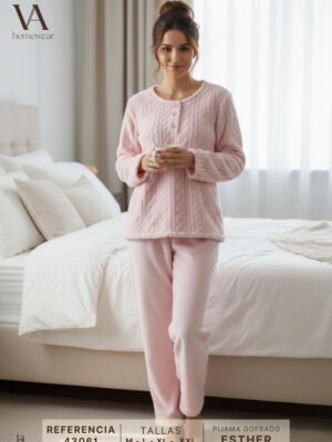 Pijama invierno gofrado mujer ESTHER 43061 VANILA