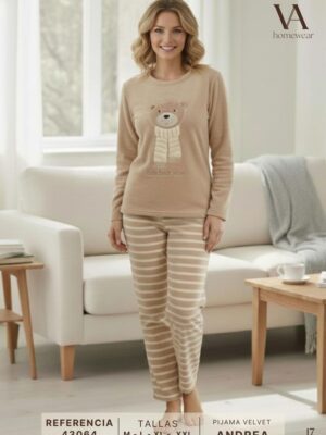 Pijama invierno velvet mujer ANDREA 43064 VANILA