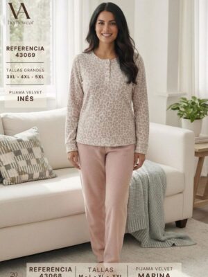 Pijama invierno velvet mujer MARINA 43068 VANILA